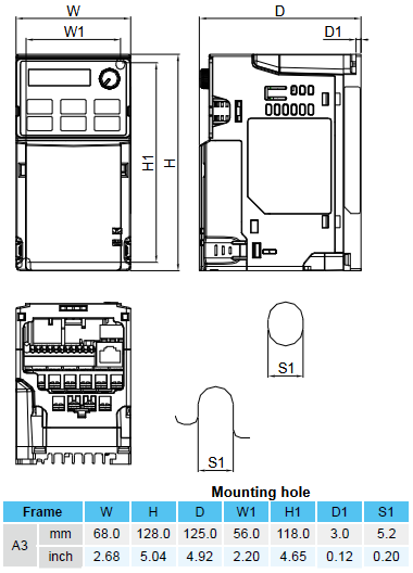 VFD2A8MS21ANSAA dimensions and mounting drawing
