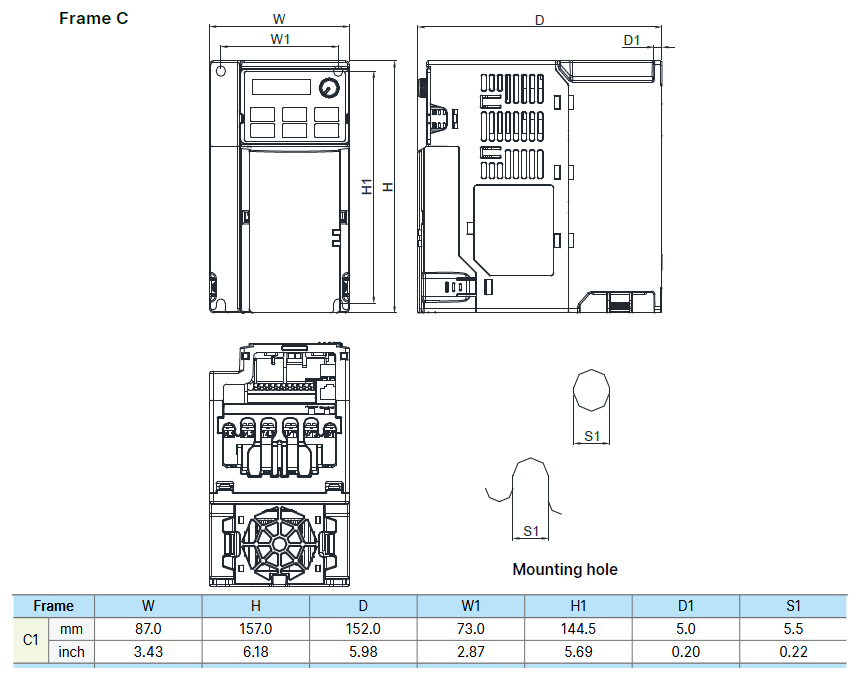 VFD11AMS21ANSAA dimensions and mounting drawing