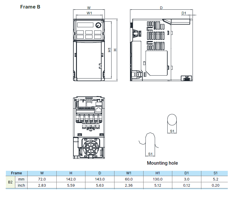 VFD4A8MS21ANSAA dimensions and mounting drawing