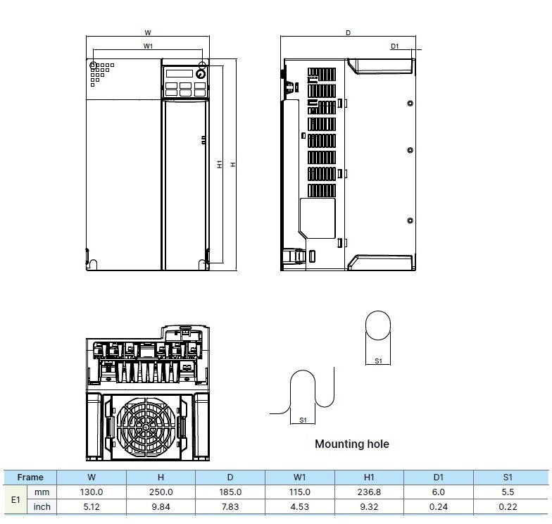 VFD25AMS43ANSAA dimensions and mounting drawing