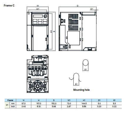 VFD9A0MS43ANSAA dimensions and mounting drawing