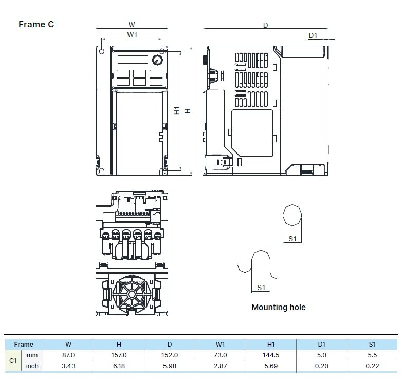 VFD5A5MS43ANSAA dimensions and mounting drawing